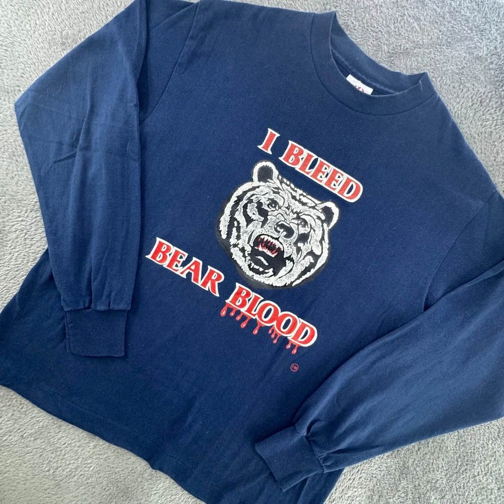 Tee Jays Long Sleeve T-Shirt Mens L Navy Blue‎ Excellent I Bleed Bear Blood USA
